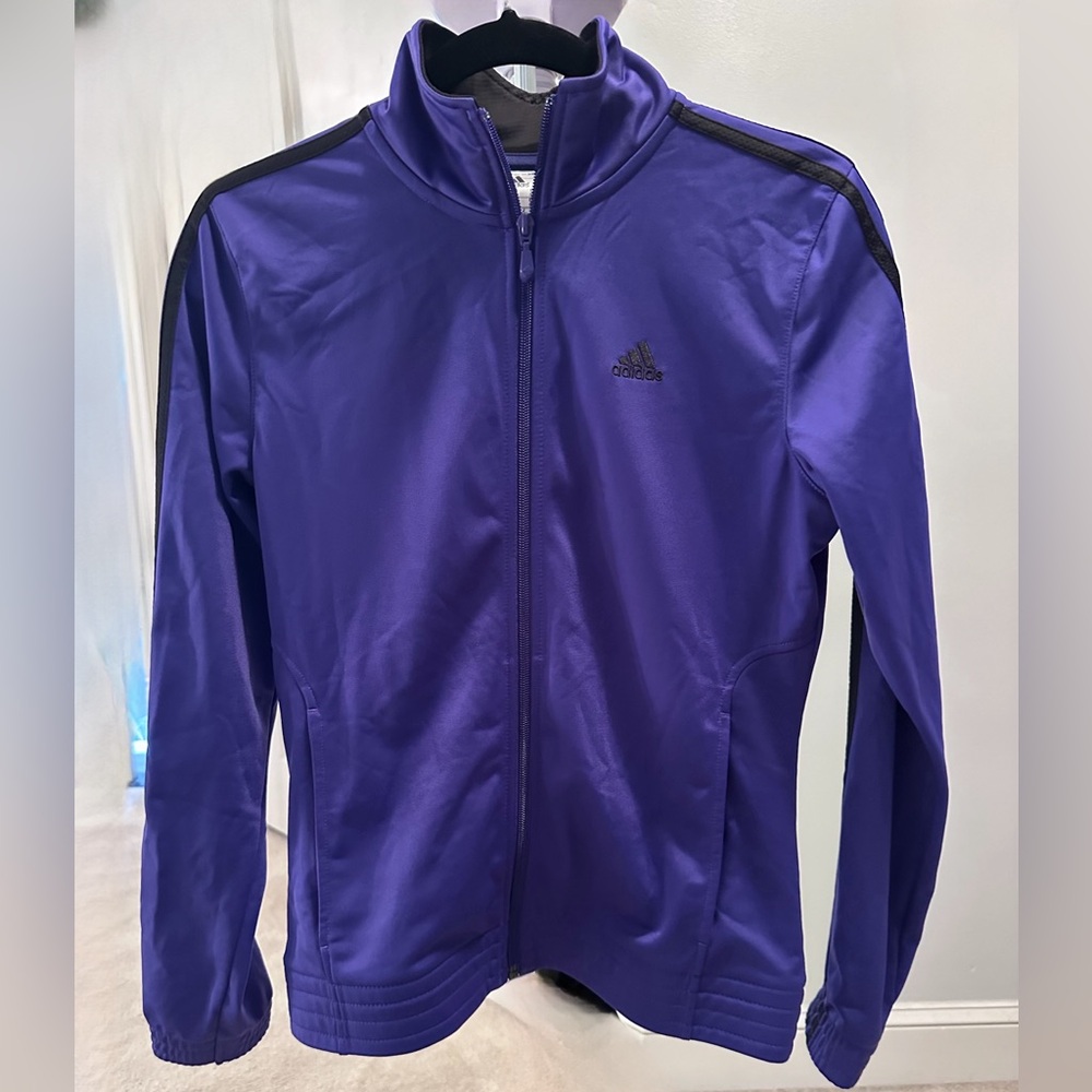 Adidas three black stripe purple track jacket